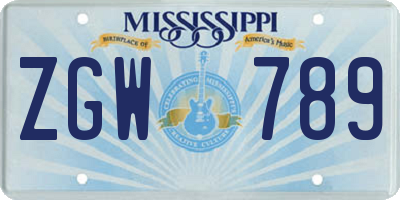 MS license plate ZGW789