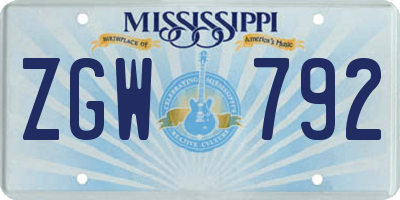 MS license plate ZGW792