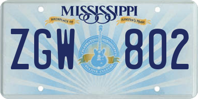 MS license plate ZGW802