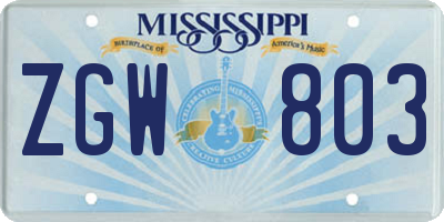 MS license plate ZGW803