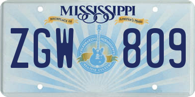 MS license plate ZGW809