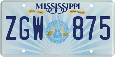 MS license plate ZGW875