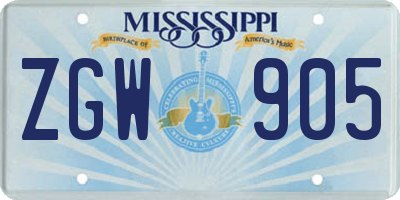 MS license plate ZGW905