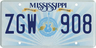 MS license plate ZGW908