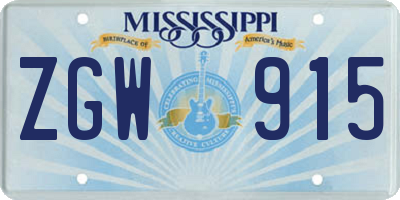 MS license plate ZGW915