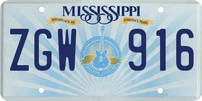 MS license plate ZGW916