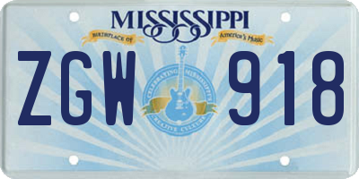 MS license plate ZGW918