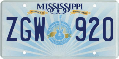 MS license plate ZGW920