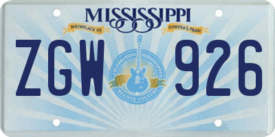 MS license plate ZGW926