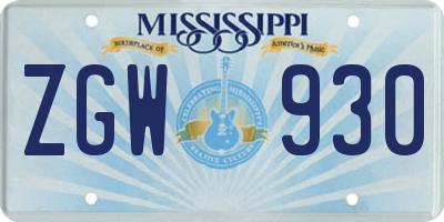 MS license plate ZGW930