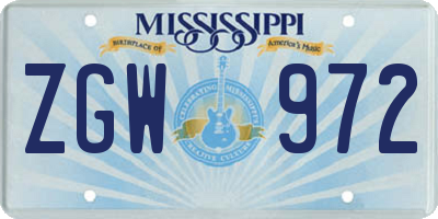MS license plate ZGW972