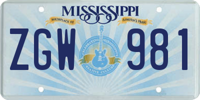 MS license plate ZGW981