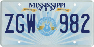 MS license plate ZGW982