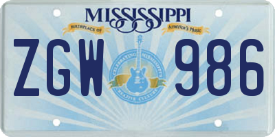 MS license plate ZGW986