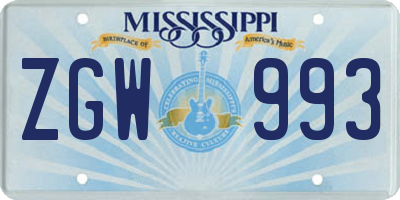 MS license plate ZGW993