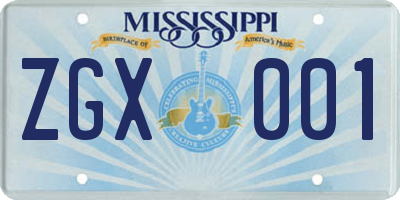 MS license plate ZGX001
