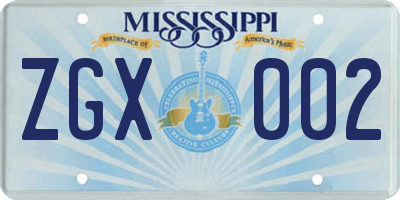 MS license plate ZGX002