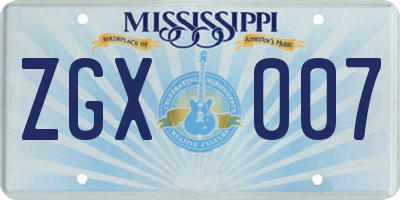 MS license plate ZGX007