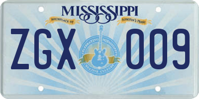 MS license plate ZGX009