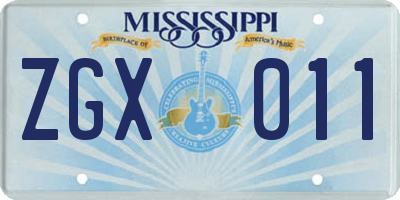 MS license plate ZGX011