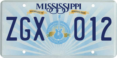 MS license plate ZGX012