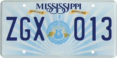 MS license plate ZGX013