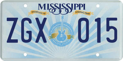 MS license plate ZGX015