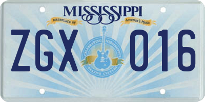 MS license plate ZGX016