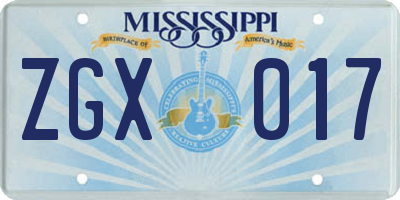 MS license plate ZGX017