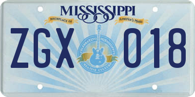 MS license plate ZGX018