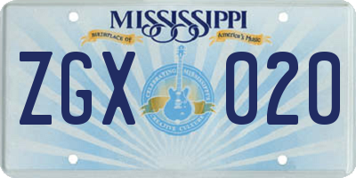 MS license plate ZGX020