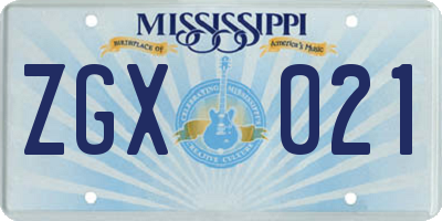 MS license plate ZGX021