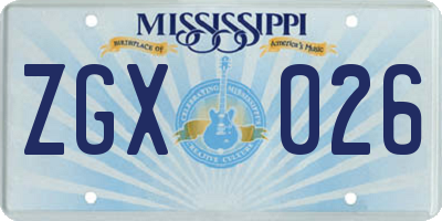 MS license plate ZGX026