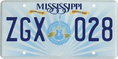 MS license plate ZGX028