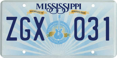 MS license plate ZGX031