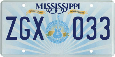 MS license plate ZGX033