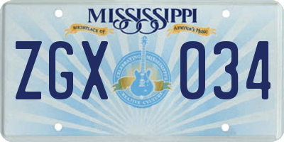 MS license plate ZGX034