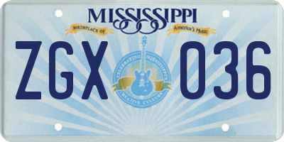 MS license plate ZGX036