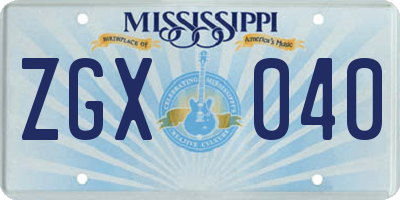 MS license plate ZGX040