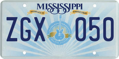 MS license plate ZGX050