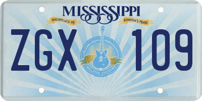 MS license plate ZGX109