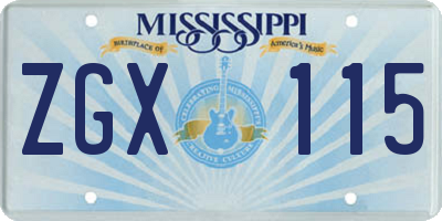 MS license plate ZGX115