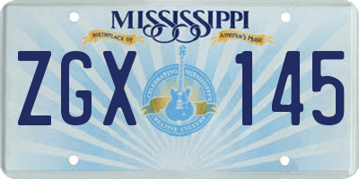 MS license plate ZGX145