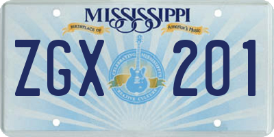 MS license plate ZGX201