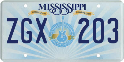 MS license plate ZGX203