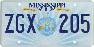 MS license plate ZGX205