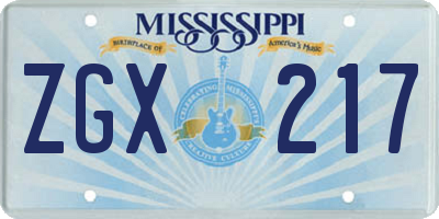 MS license plate ZGX217