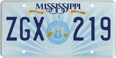 MS license plate ZGX219