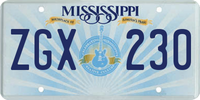 MS license plate ZGX230