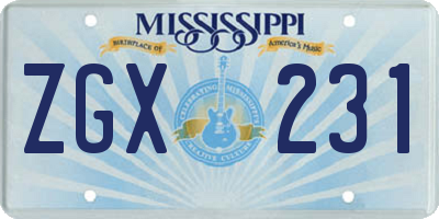 MS license plate ZGX231